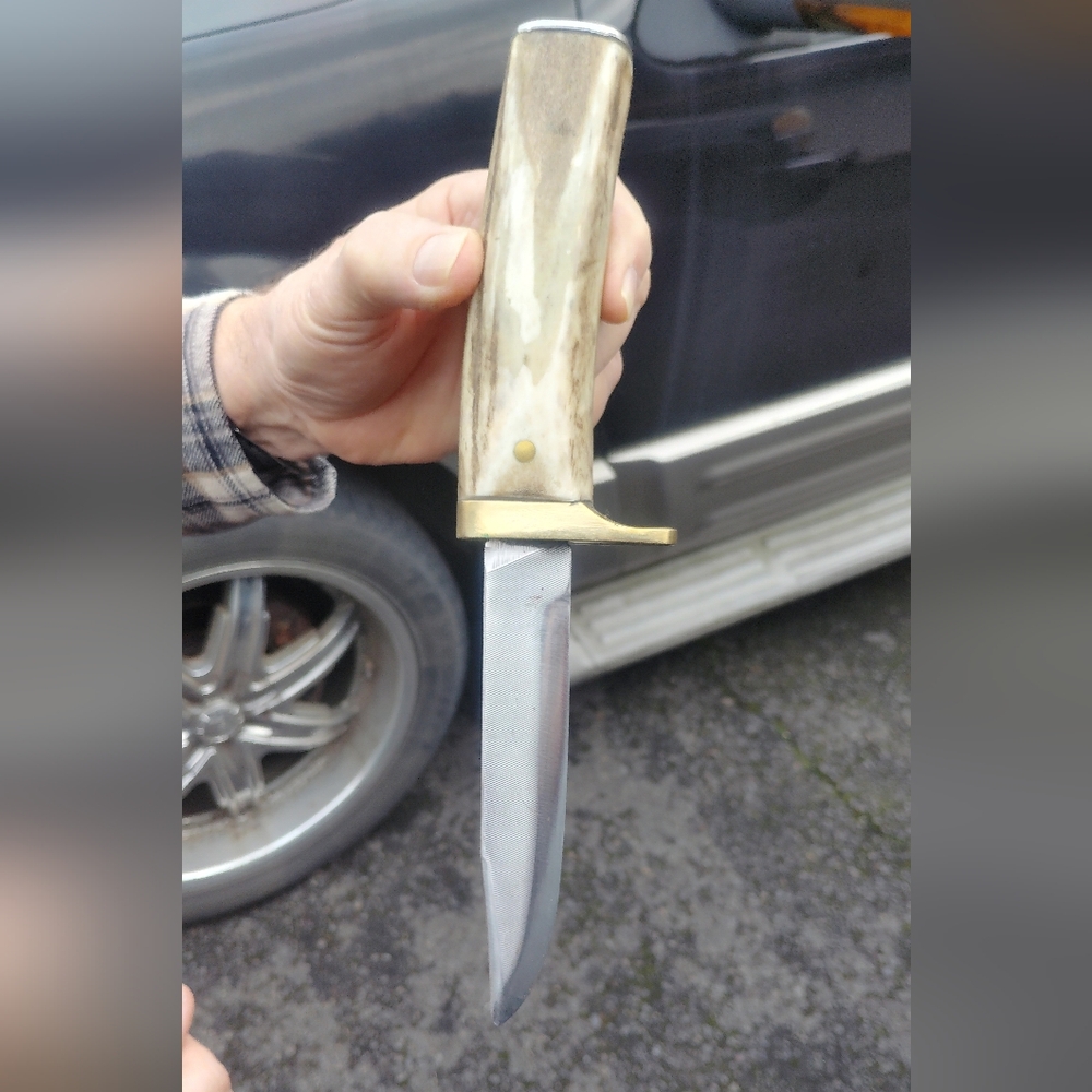 STUNNING CUSTOM MADE -Stag Handle Buck Knife With Professionally Stitched Sheath